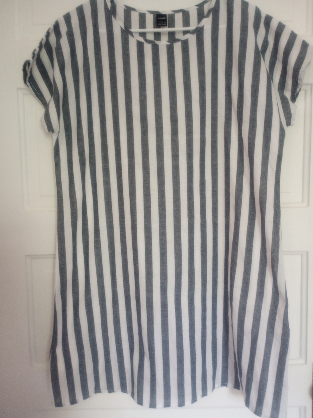 Grey & White Striped Short Sleeve Tunic